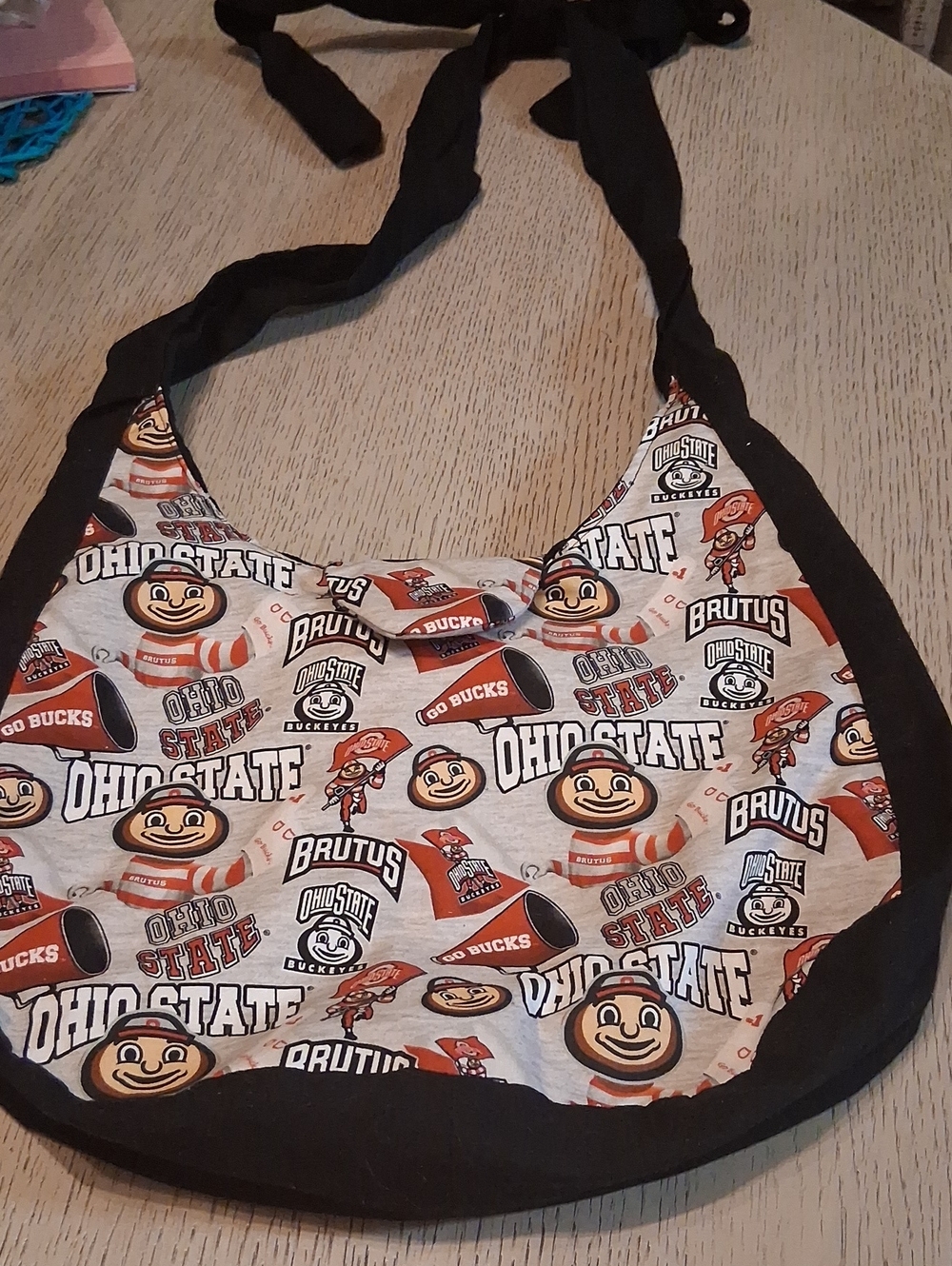 Ohio State Brutus Branded Crossbody Tote Bag in White and Scarlet Handmade